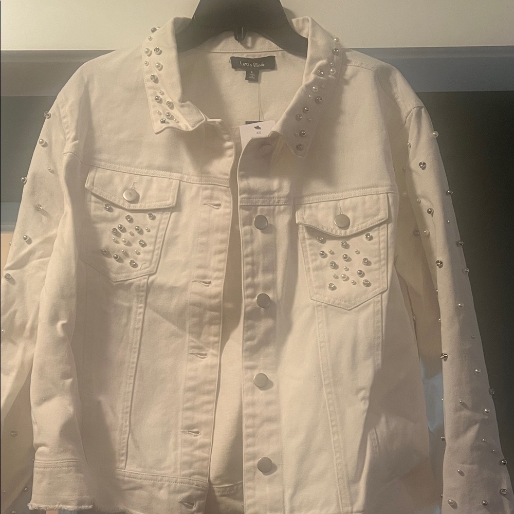 Lea & Viola Ivory Studded Jean Jacket